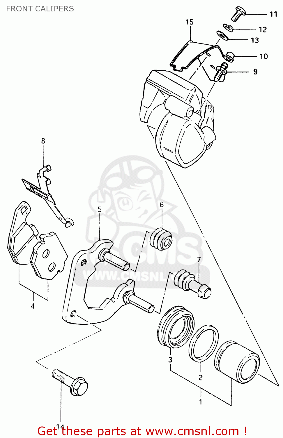 FRONT CALIPERS GSX400F 1983 (D) (E01 E02 E04 E06 E16 E17 E21 E24 E25 E26 34 48)