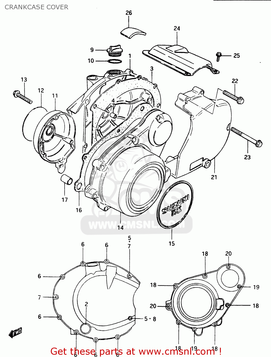 CRANKCASE COVER GSX400F 1983 (D) (E01 E02 E04 E06 E16 E17 E21 E24 E25 E26 34 48)