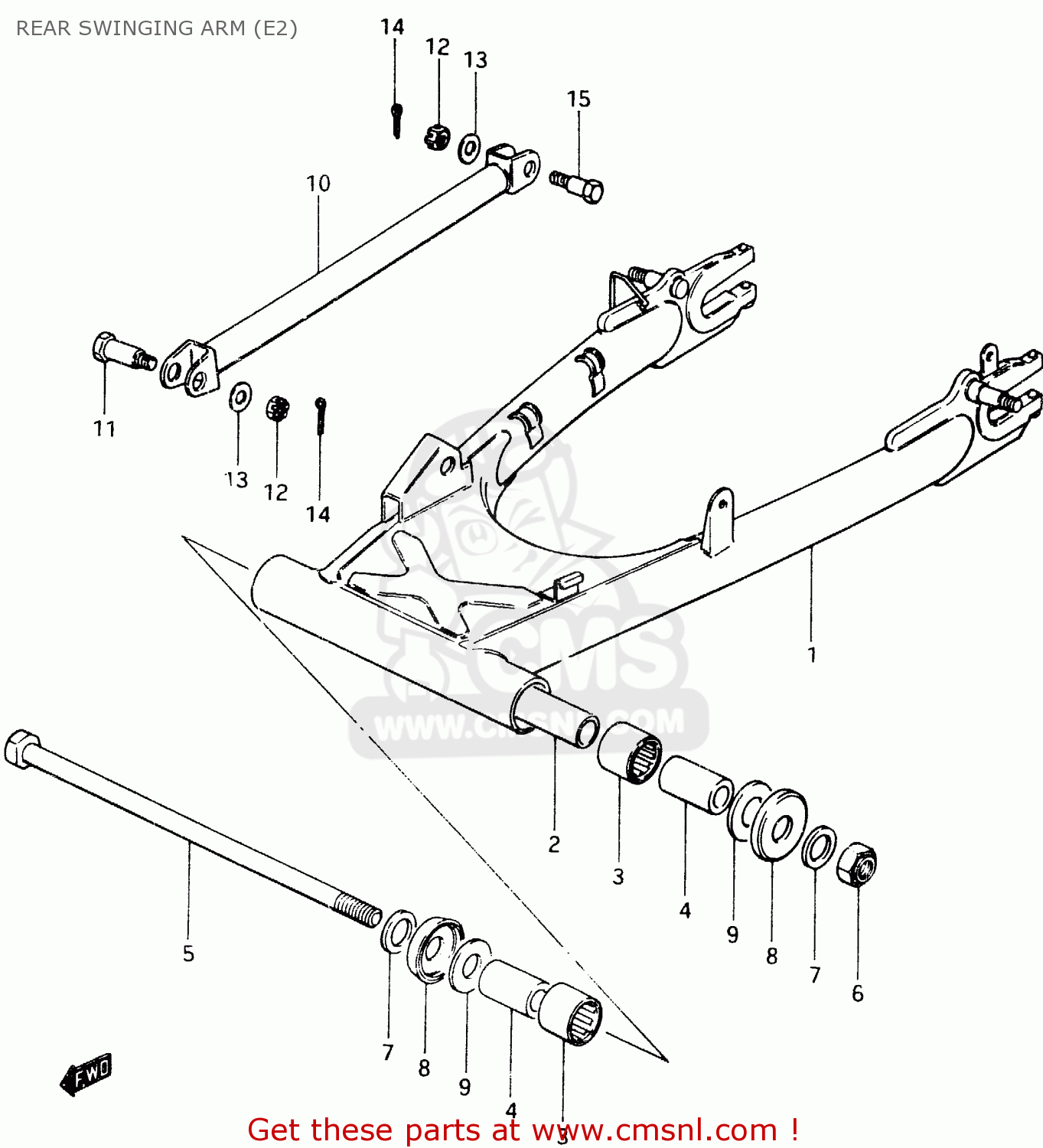REAR SWINGING ARM (E2) GSX400F 1983 (D) (E01 E02 E04 E06 E16 E17 E21 E24 E25 E26 34 48)