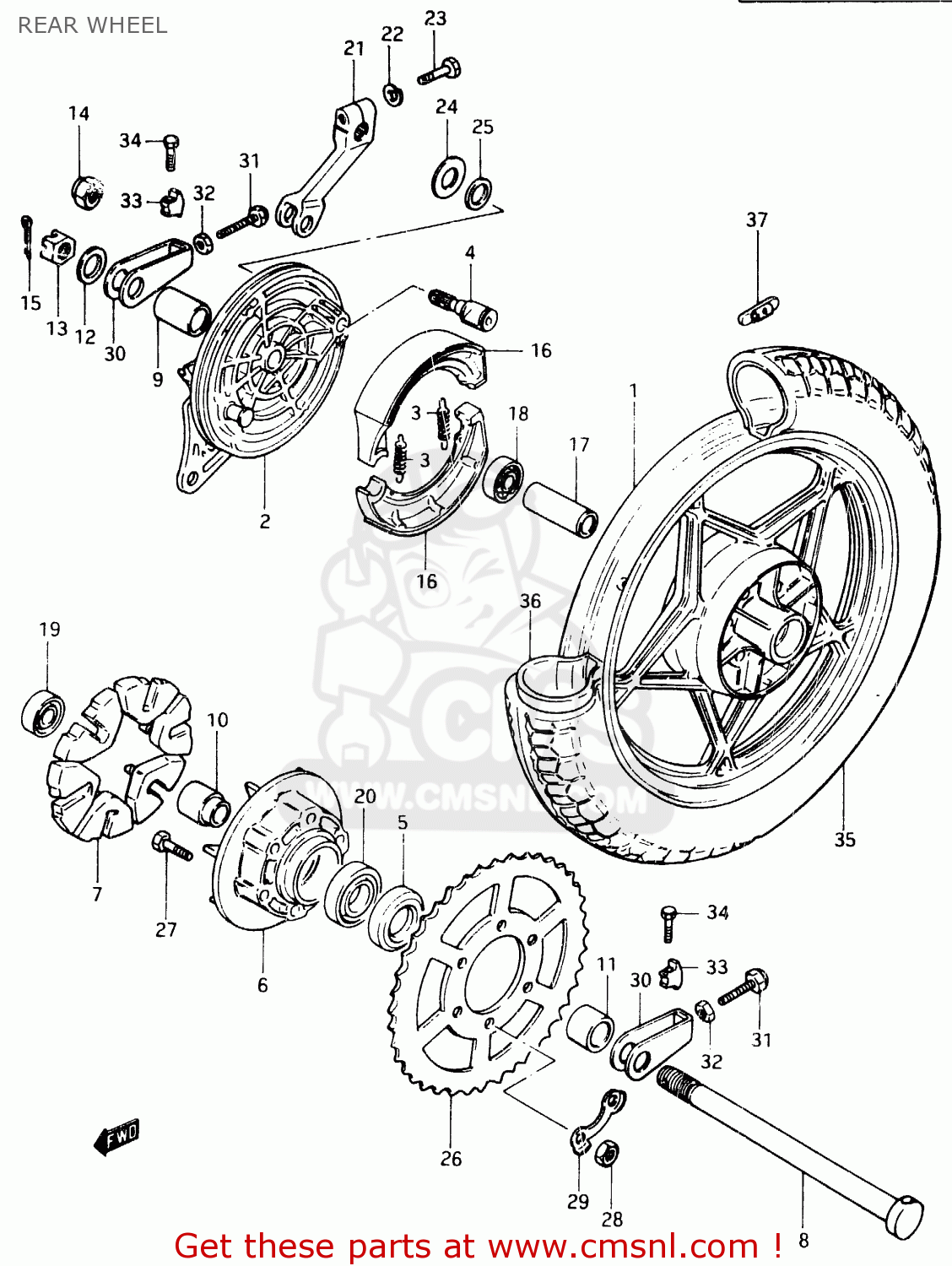 REAR WHEEL GSX400F 1983 (D) (E01 E02 E04 E06 E16 E17 E21 E24 E25 E26 34 48)