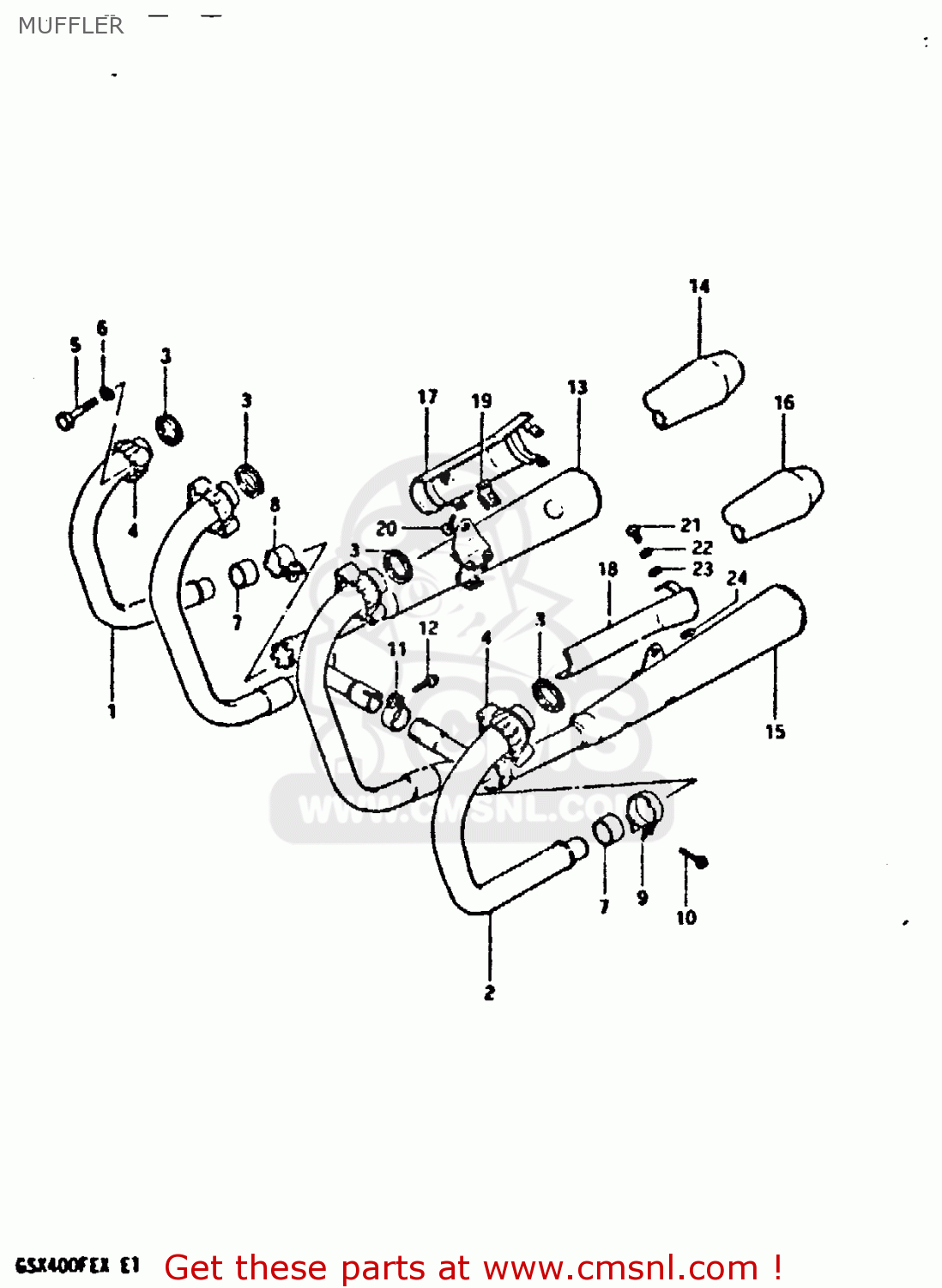 MUFFLER GSX400FE 1981 (X) (E01 02 04 06 15 16 17 18 21 22 24 25 26 34 39
