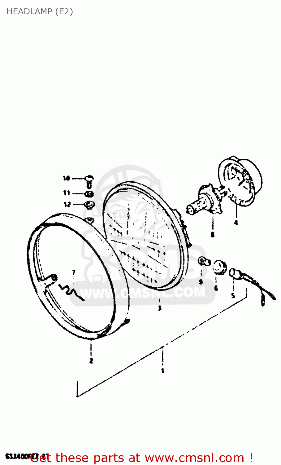 HEADLAMP (E2) GSX400FE 1981 (X) (E01 02 04 06 15 16 17 18 21 22 24 25 26 34 39