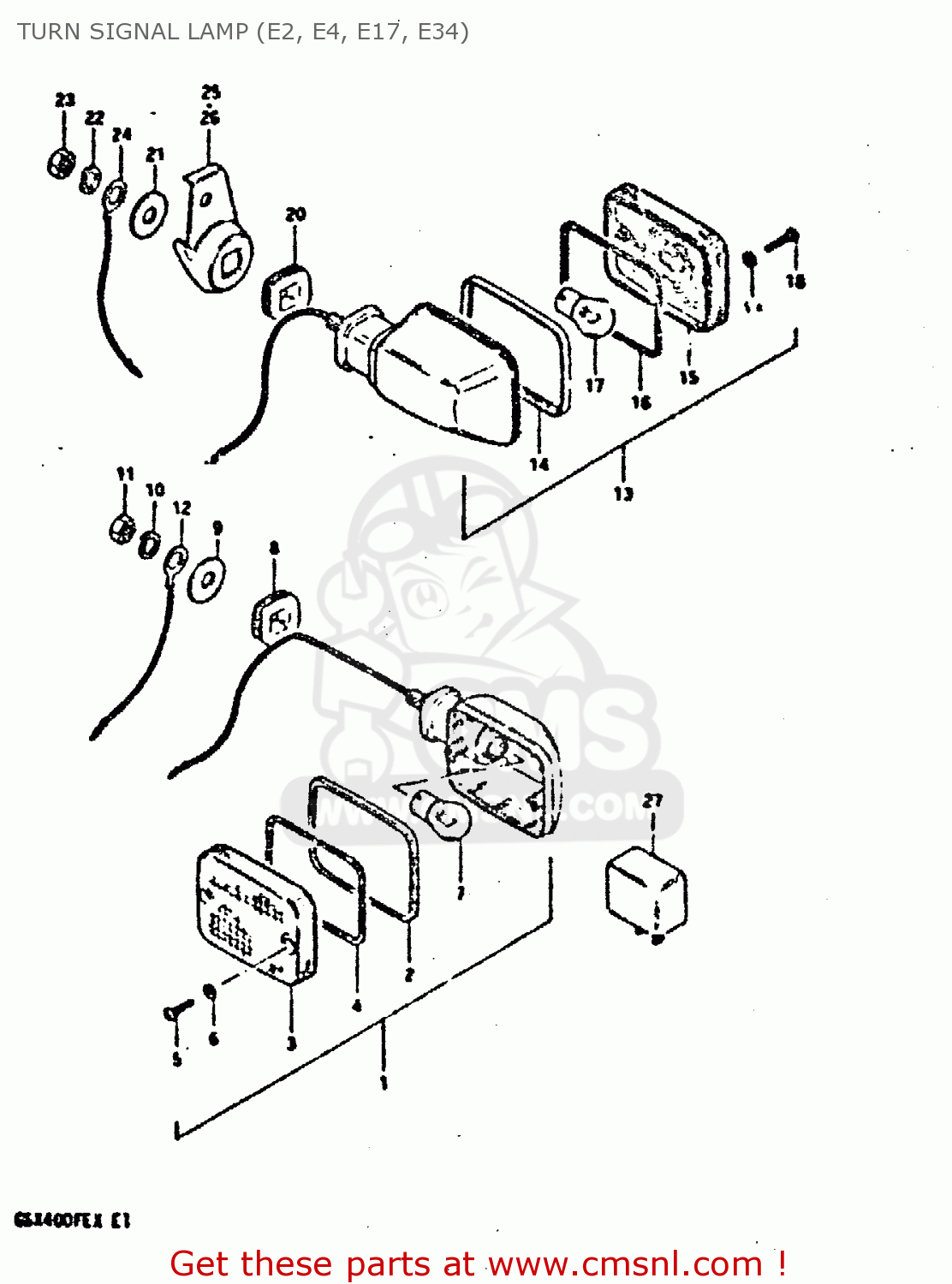 TURN SIGNAL LAMP (E2, E4, E17, E34) GSX400FE 1981 (X) (E01 02 04 06 15 16 17 18 21 22 24 25 26 34 39