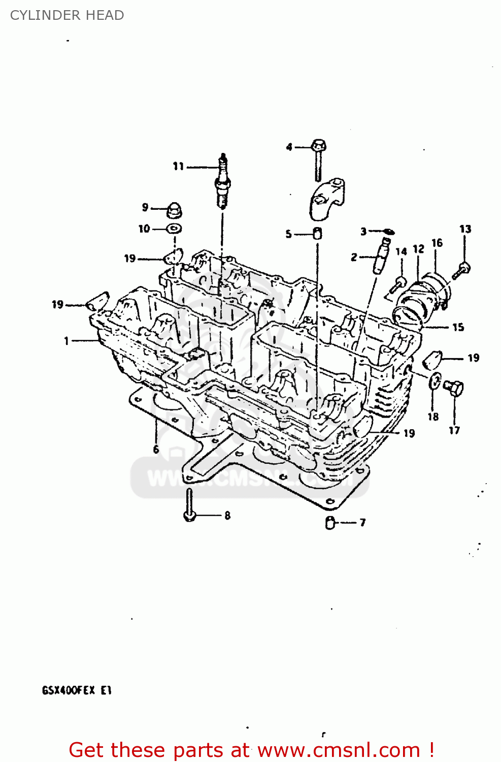CYLINDER HEAD GSX400FE 1981 (X) (E01 02 04 06 15 16 17 18 21 22 24 25 26 34 39
