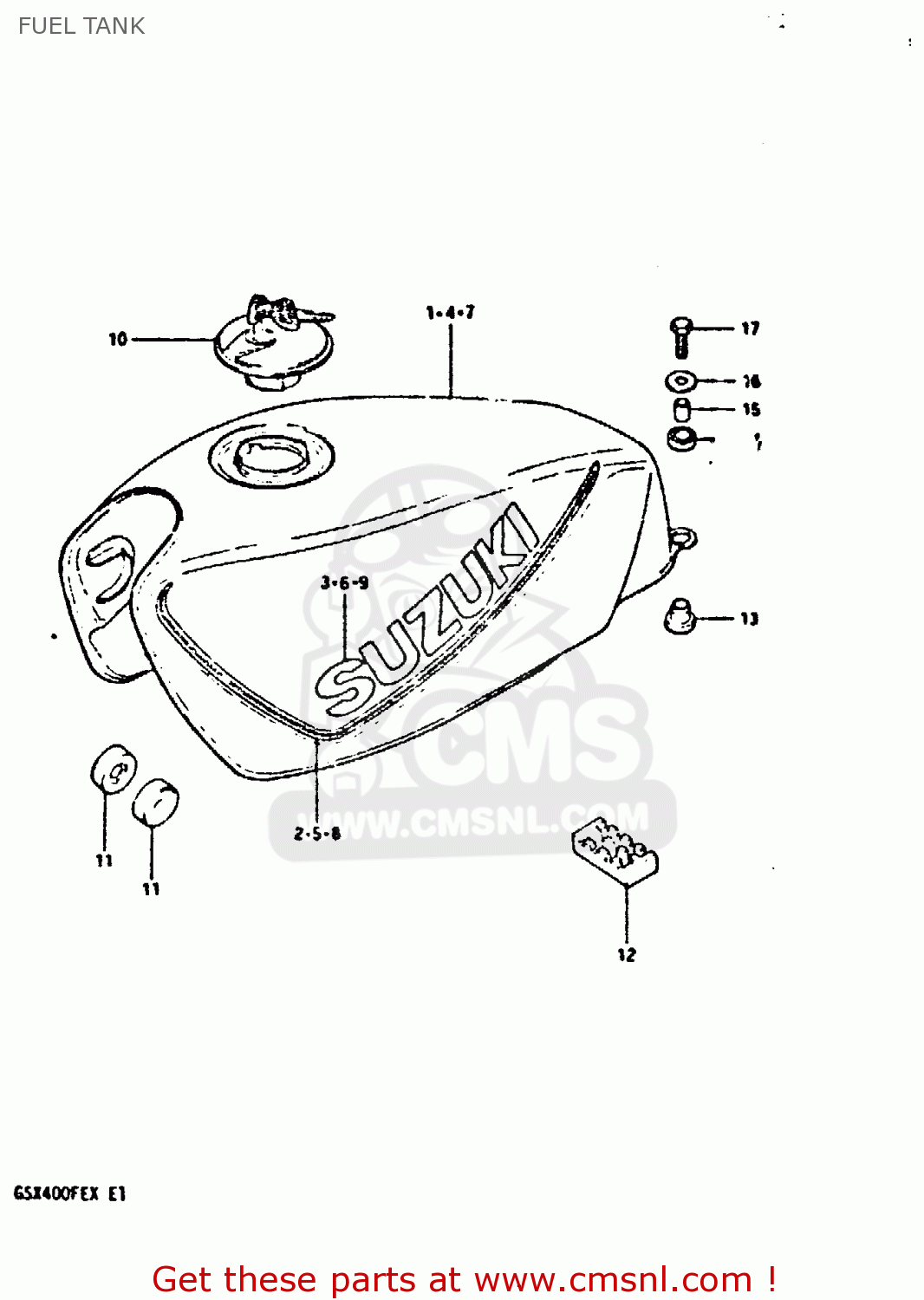 FUEL TANK GSX400FE 1981 (X) (E01 02 04 06 15 16 17 18 21 22 24 25 26 34 39