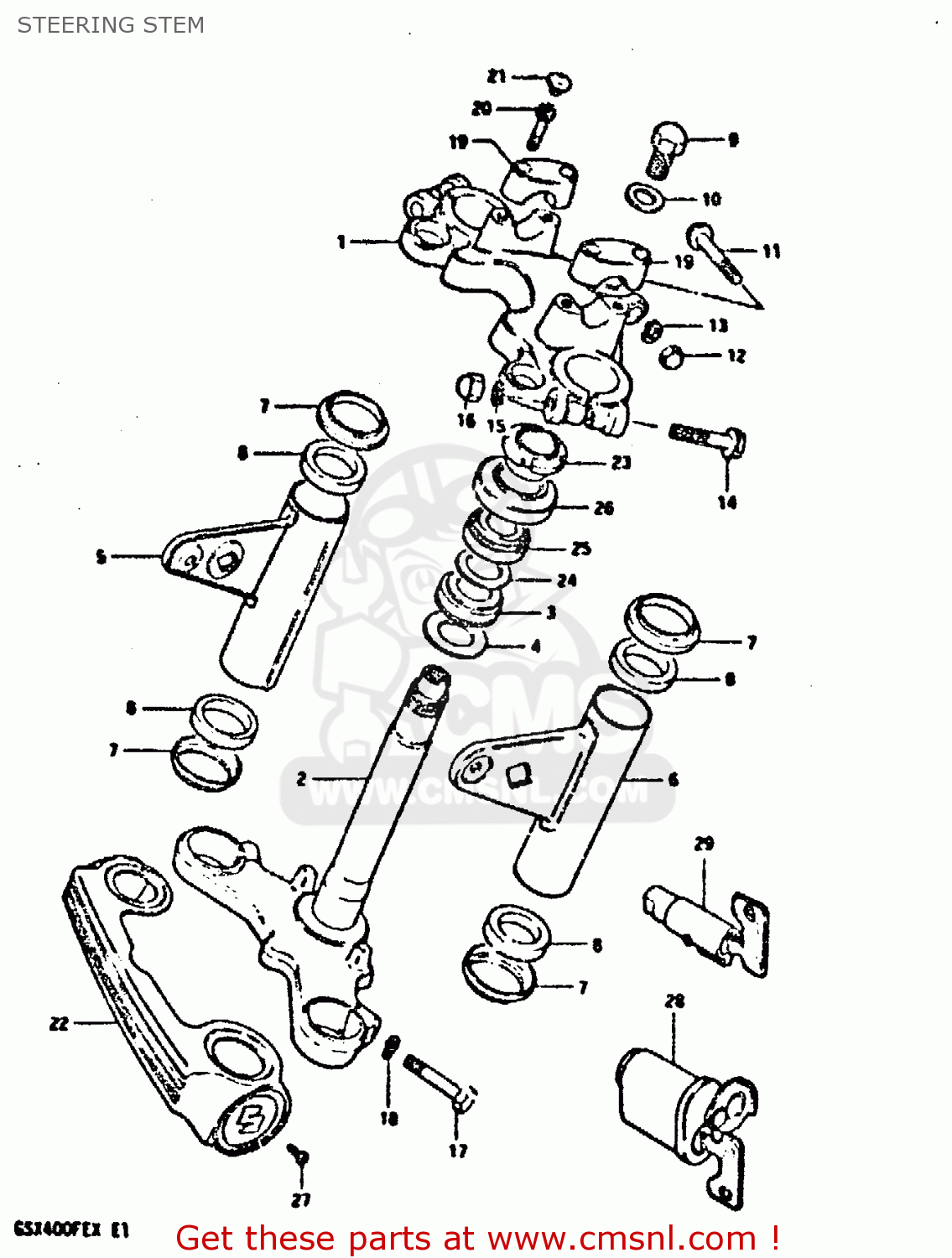 STEERING STEM GSX400FE 1981 (X) (E01 02 04 06 15 16 17 18 21 22 24 25 26 34 39