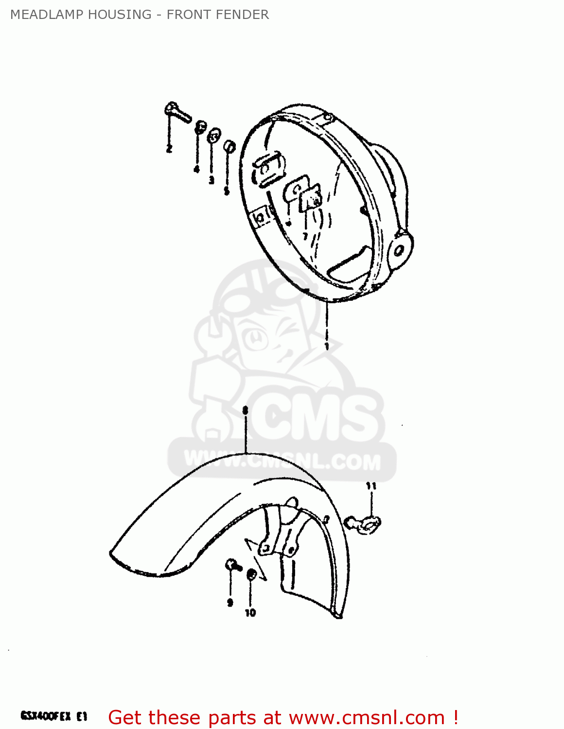 MEADLAMP HOUSING - FRONT FENDER GSX400FE 1981 (X) (E01 02 04 06 15 16 17 18 21 22 24 25 26 34 39