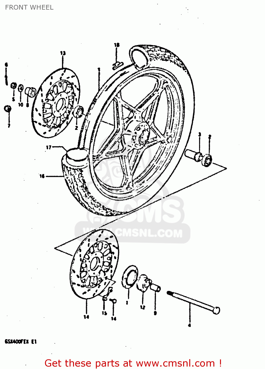 FRONT WHEEL GSX400FE 1981 (X) (E01 02 04 06 15 16 17 18 21 22 24 25 26 34 39