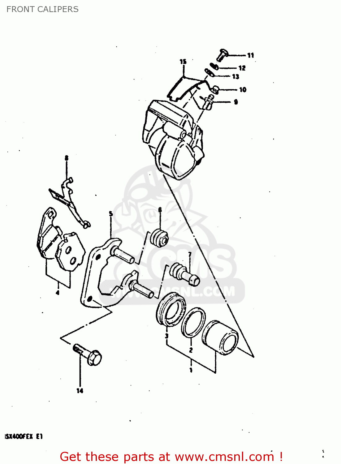 FRONT CALIPERS GSX400FE 1981 (X) (E01 02 04 06 15 16 17 18 21 22 24 25 26 34 39
