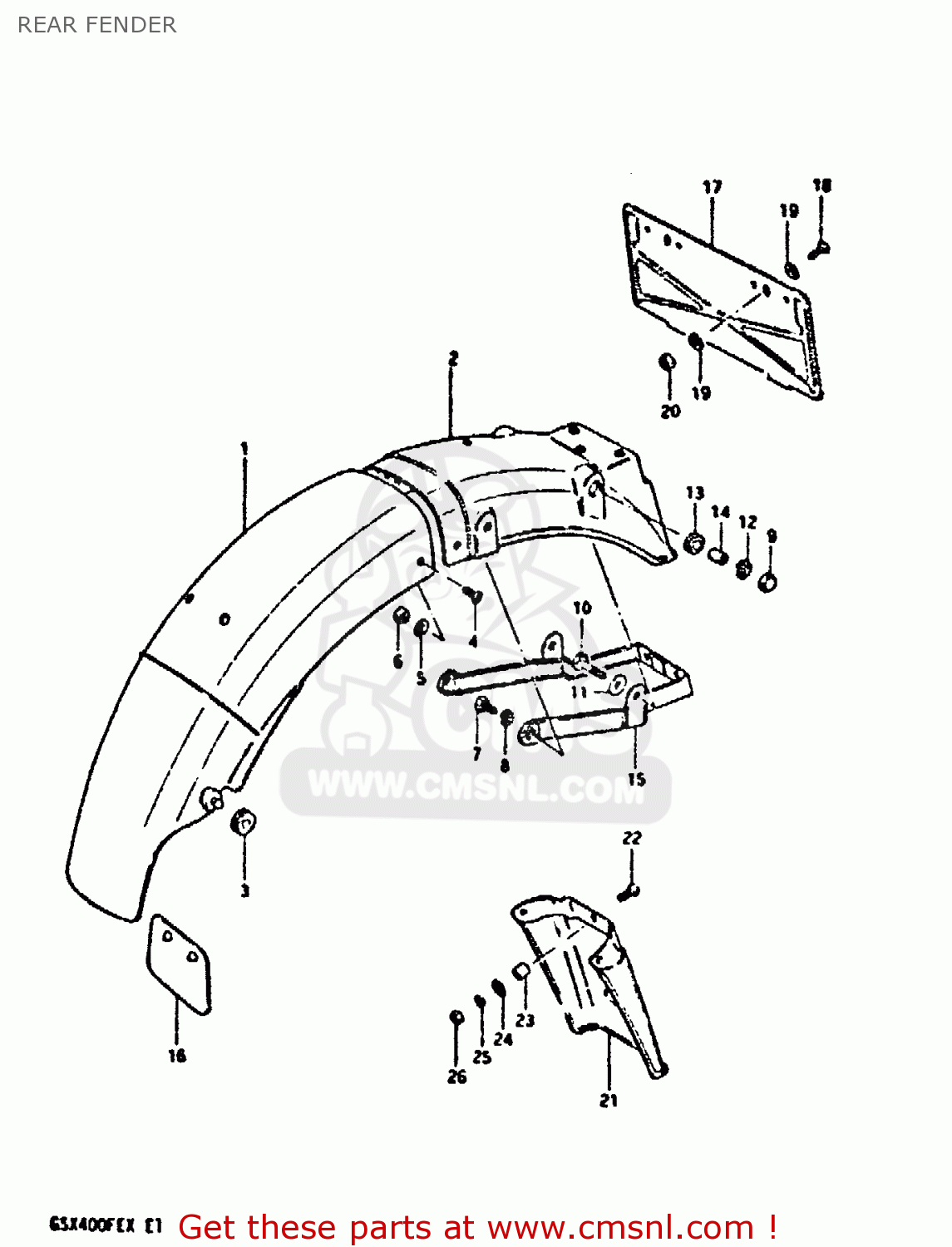 REAR FENDER GSX400FE 1981 (X) (E01 02 04 06 15 16 17 18 21 22 24 25 26 34 39