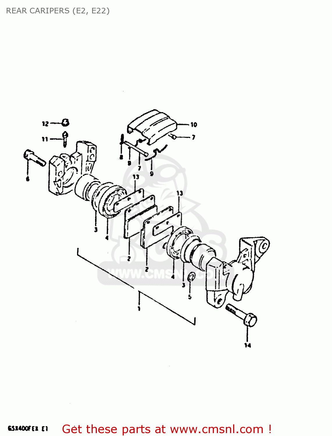 REAR CARIPERS (E2, E22) GSX400FE 1981 (X) (E01 02 04 06 15 16 17 18 21 22 24 25 26 34 39