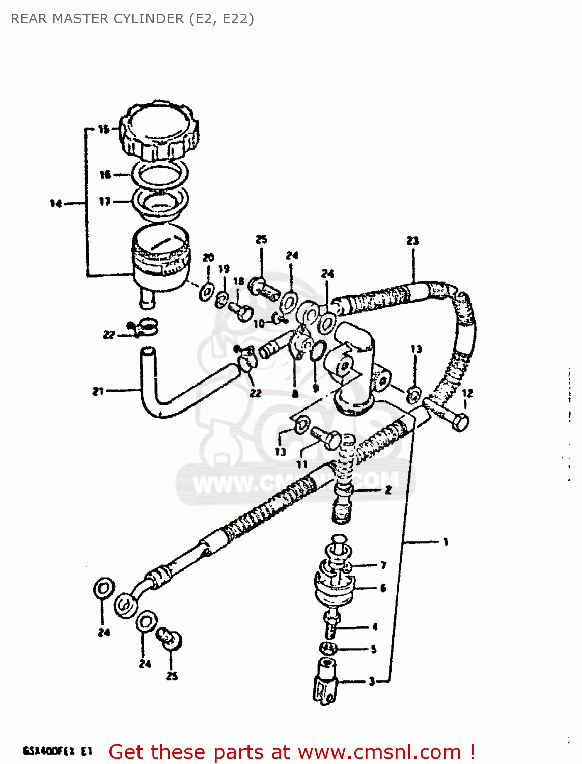 REAR MASTER CYLINDER (E2, E22) GSX400FE 1981 (X) (E01 02 04 06 15 16 17 18 21 22 24 25 26 34 39