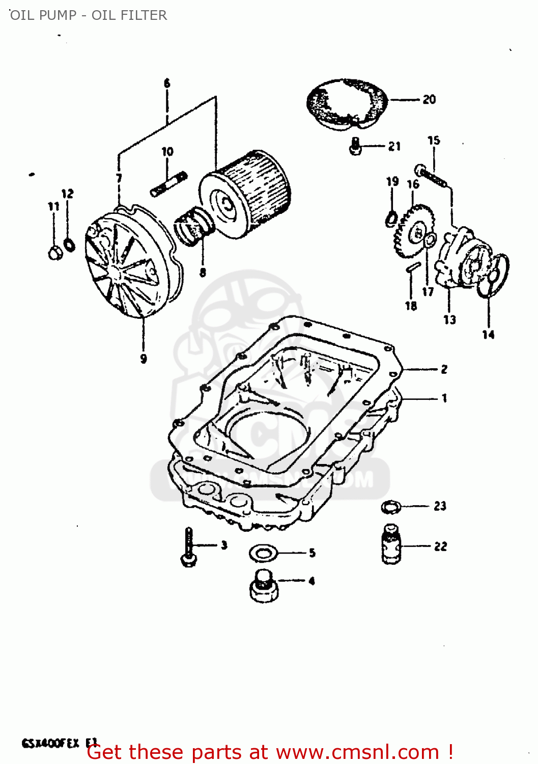 OIL PUMP - OIL FILTER GSX400FE 1981 (X) (E01 02 04 06 15 16 17 18 21 22 24 25 26 34 39