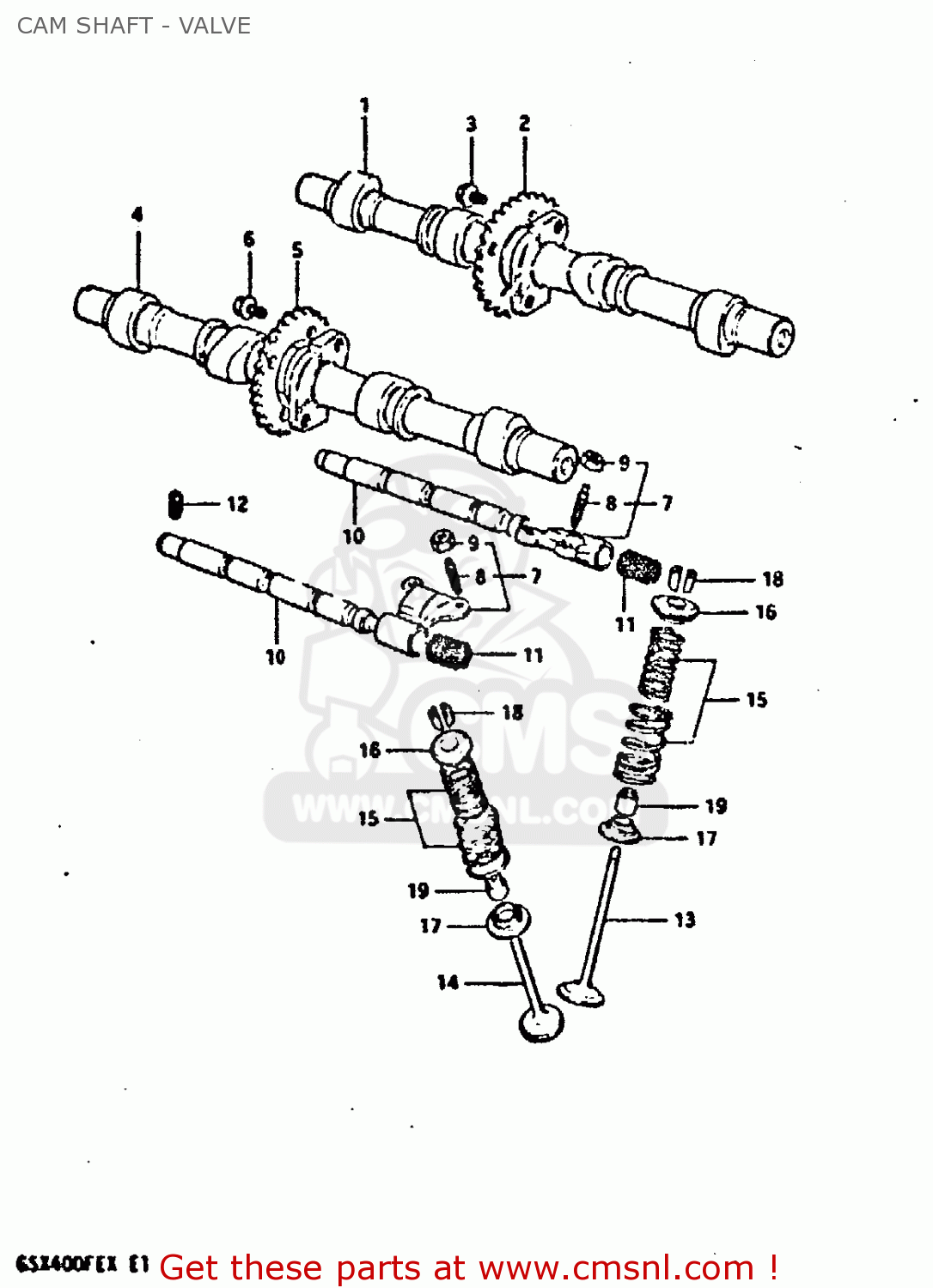 CAM SHAFT - VALVE GSX400FE 1981 (X) (E01 02 04 06 15 16 17 18 21 22 24 25 26 34 39
