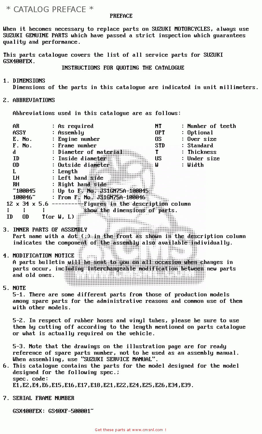 * CATALOG PREFACE * GSX400FE 1981 (X) (E01 02 04 06 15 16 17 18 21 22 24 25 26 34 39