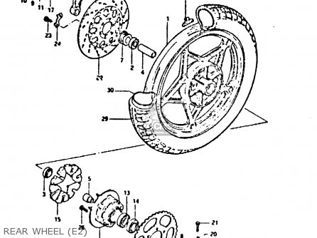 REAR WHEEL (E2) - GSX400FE 1981 (X) (E01 02 04 06 15 16 17 18 21 22 24 25 26 34 39