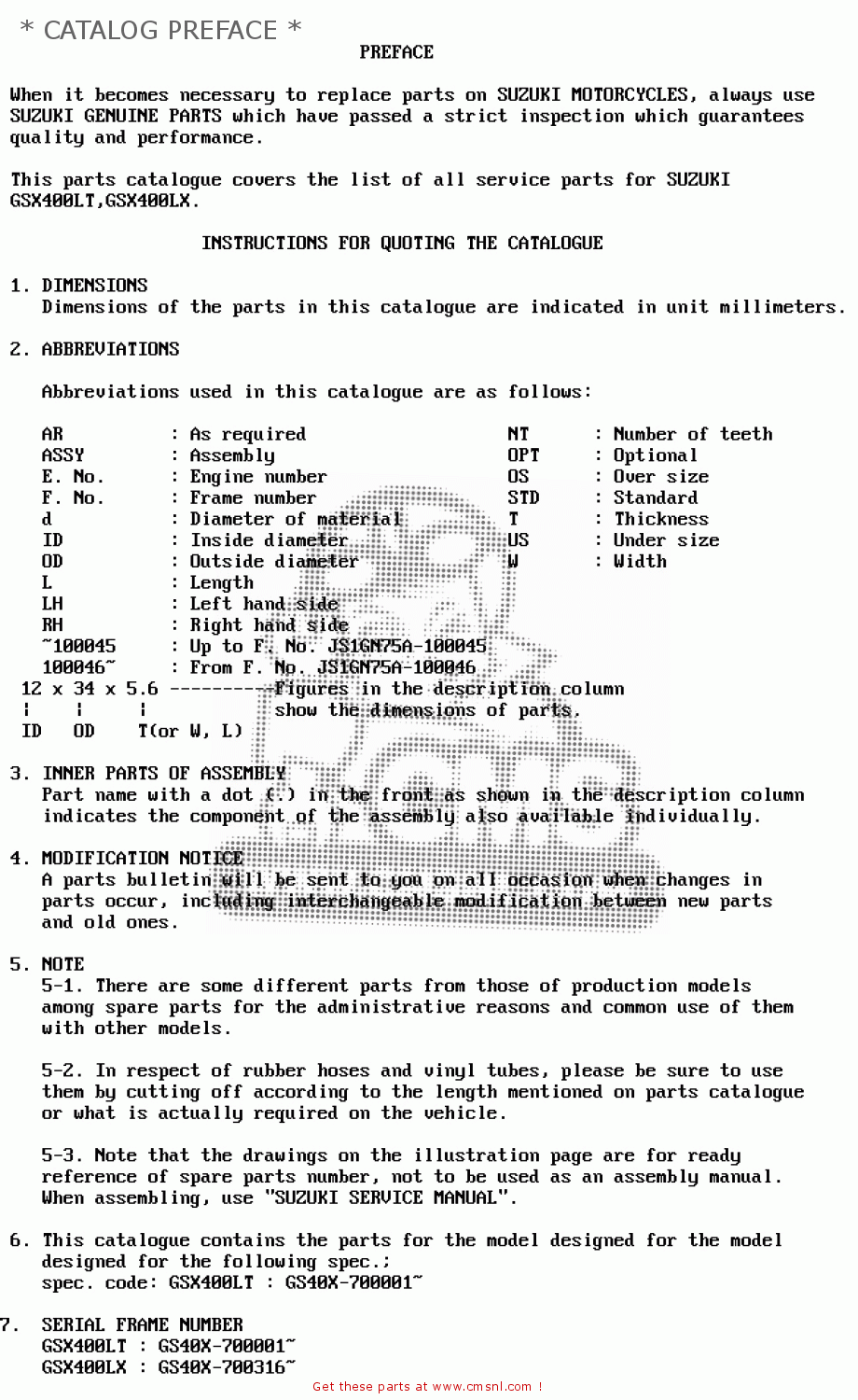 * CATALOG PREFACE * GSX400L 1980 (T) GENERAL EXPORT (E01)