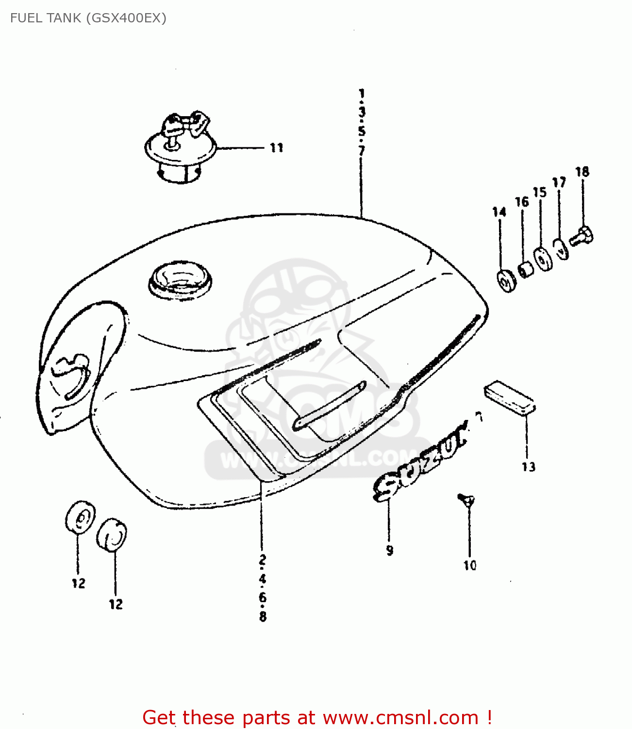 FUEL TANK (GSX400EX) GSX400S 1980 (T) UNITED KINGDOM FRANCE GERMANY (E02 E04 E22)