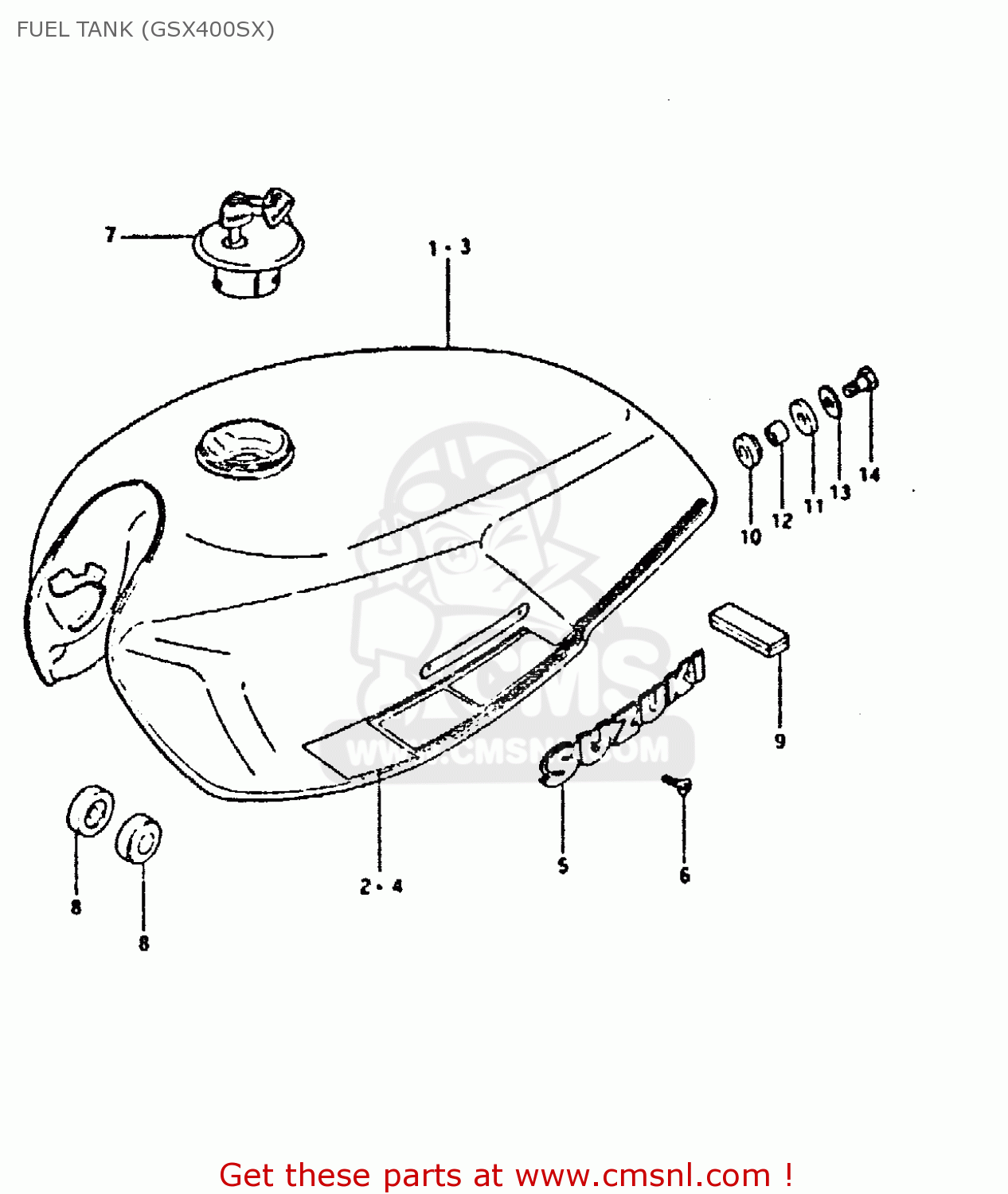 FUEL TANK (GSX400SX) GSX400S 1981 (X) UNITED KINGDOM FRANCE GERMANY (E02 E04 E22)