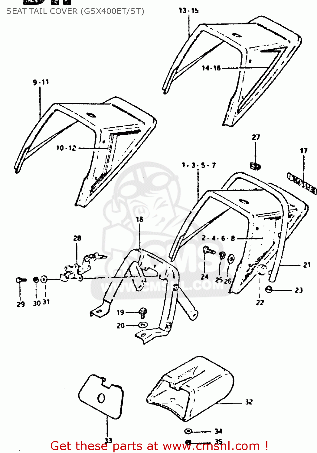 SEAT TAIL COVER (GSX400ET/ST) GSX400S 1981 (X) UNITED KINGDOM FRANCE GERMANY (E02 E04 E22)