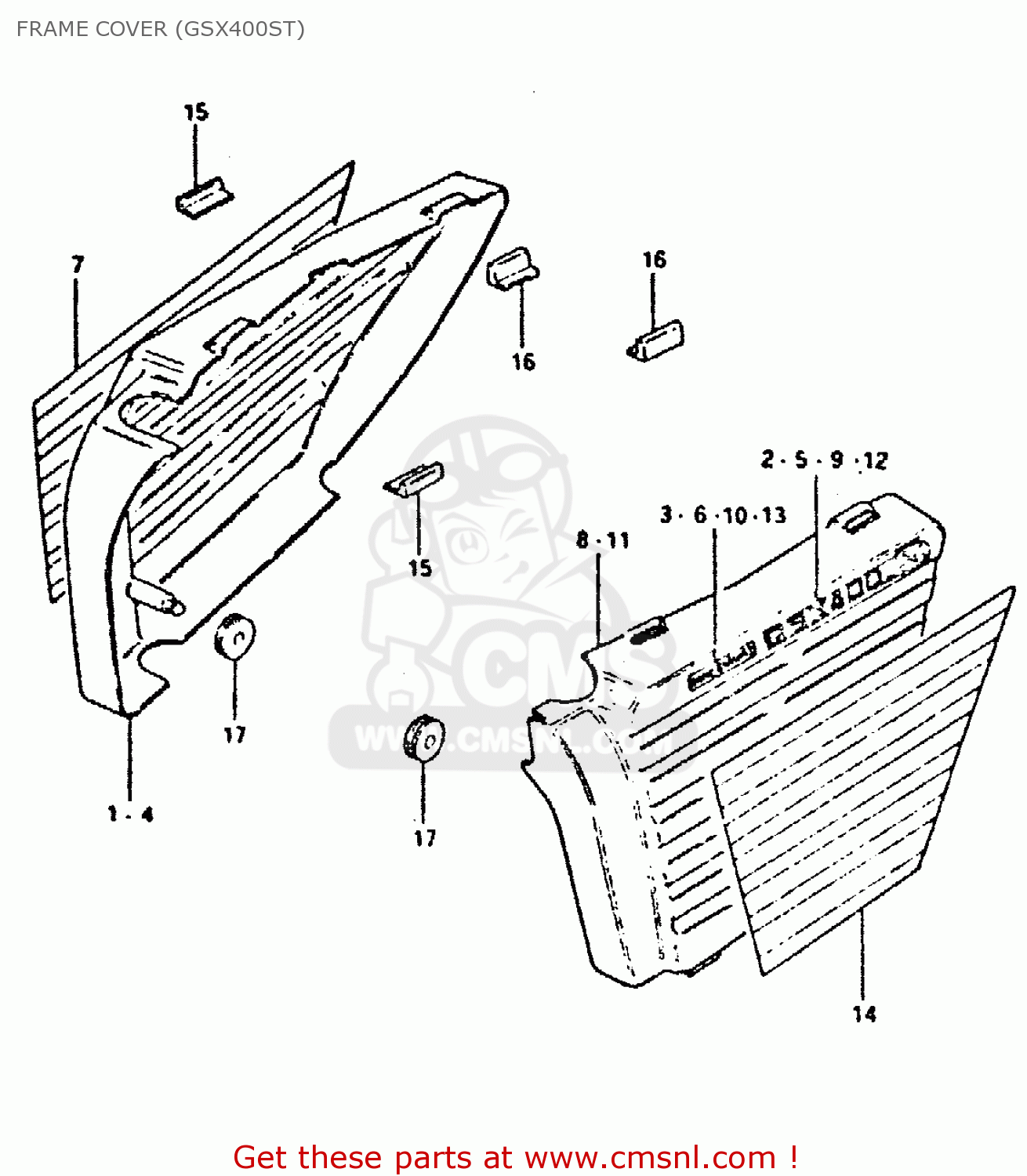 FRAME COVER (GSX400ST) GSX400S 1981 (X) UNITED KINGDOM FRANCE GERMANY (E02 E04 E22)