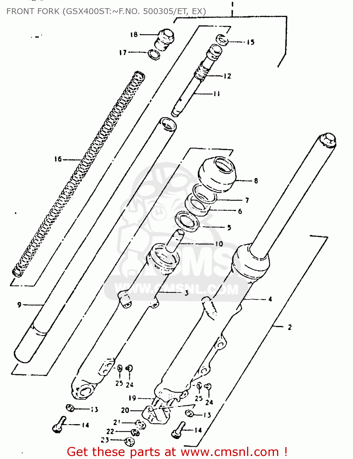 FRONT FORK (GSX400ST:~F.NO. 500305/ET, EX) GSX400S 1981 (X) UNITED KINGDOM FRANCE GERMANY (E02 E04 E22)