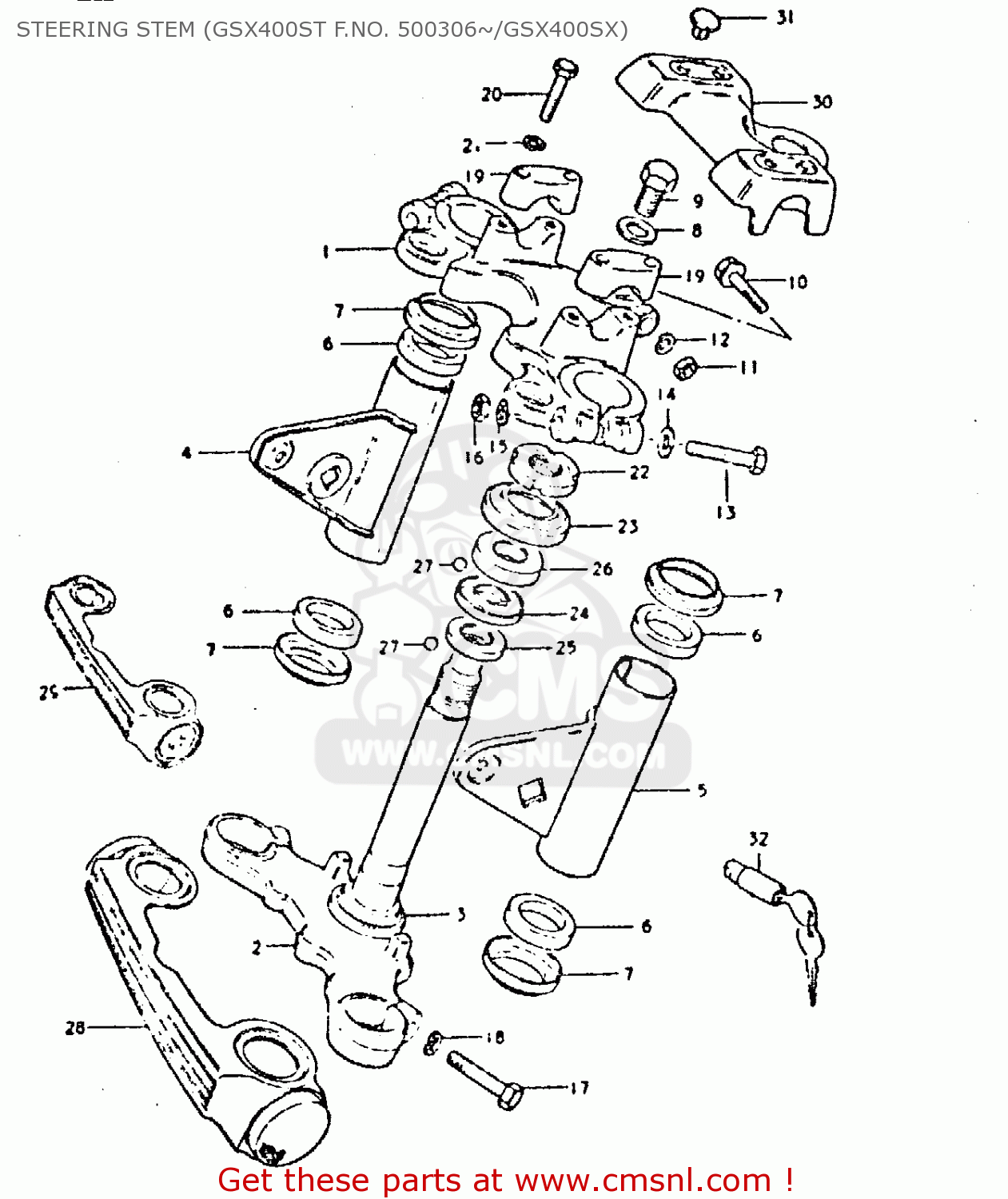 STEERING STEM (GSX400ST F.NO. 500306~/GSX400SX) GSX400S 1981 (X) UNITED KINGDOM FRANCE GERMANY (E02 E04 E22)