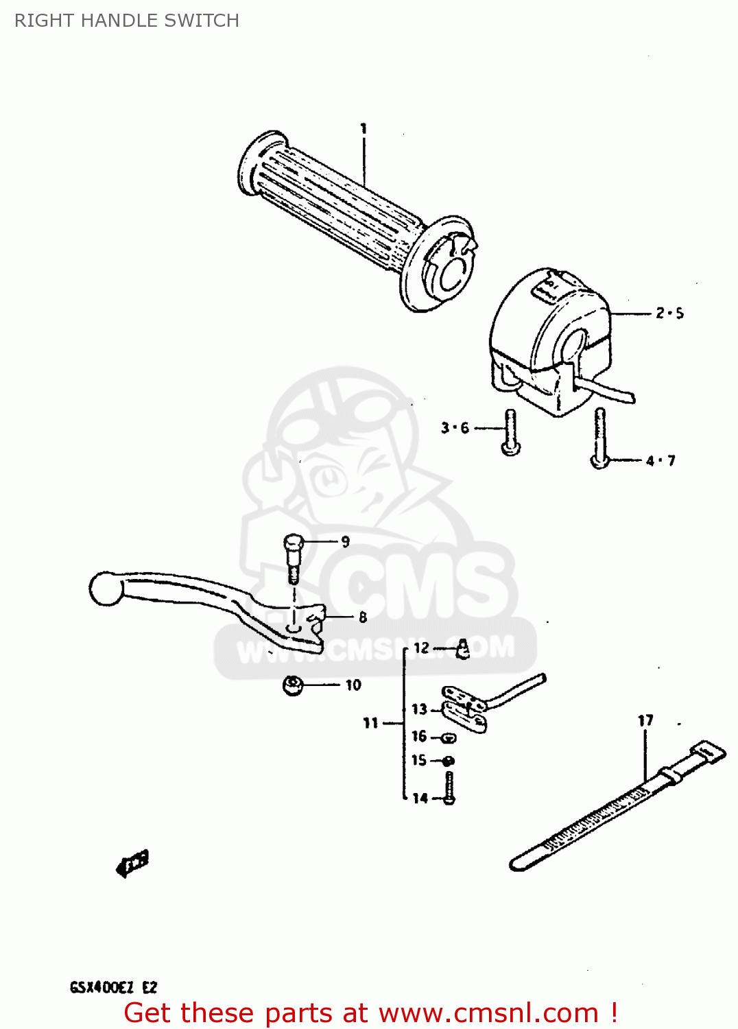 RIGHT HANDLE SWITCH GSX400S 1982 (Z) UNITED KINGDOM FRANCE (E02 E04)