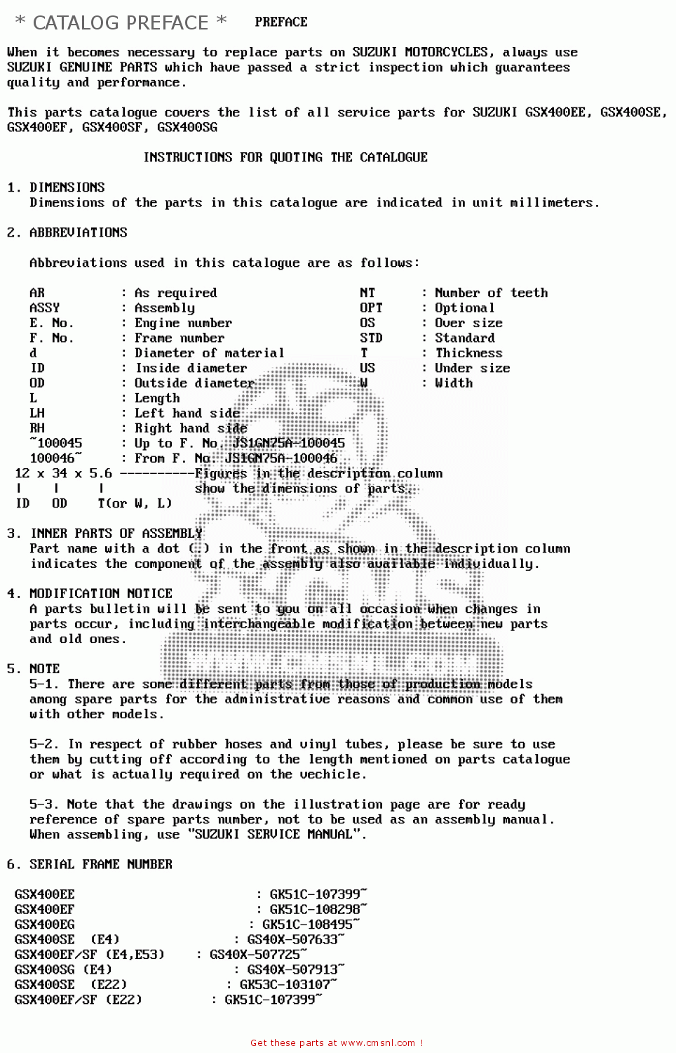 * CATALOG PREFACE * GSX400S 1986 (G) GENERAL EXPORT (E01)