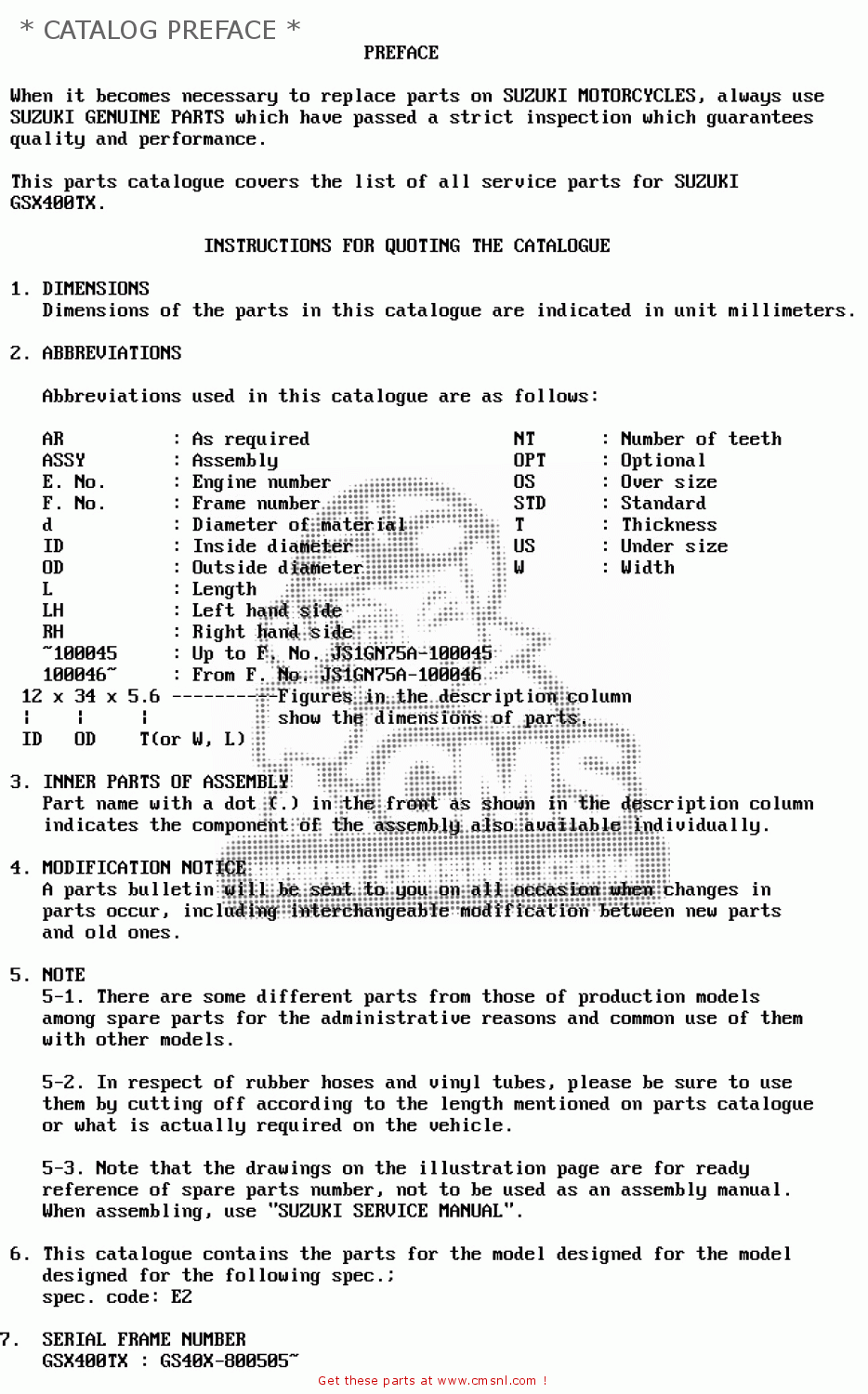 * CATALOG PREFACE * GSX400T 1981 (X) UNITED KINGDOM (E02)