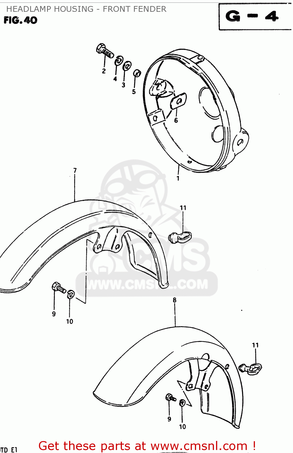 Suzuki GSX400T 1983 (D) GENERAL EXPORT (E01) HEADLAMP HOUSING - FRONT ...