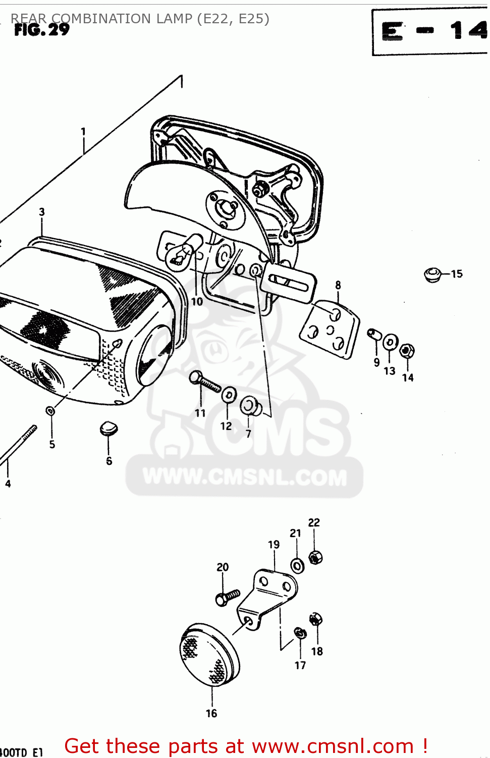 REAR COMBINATION LAMP (E22, E25) GSX400T 1983 (D) GENERAL EXPORT (E01)