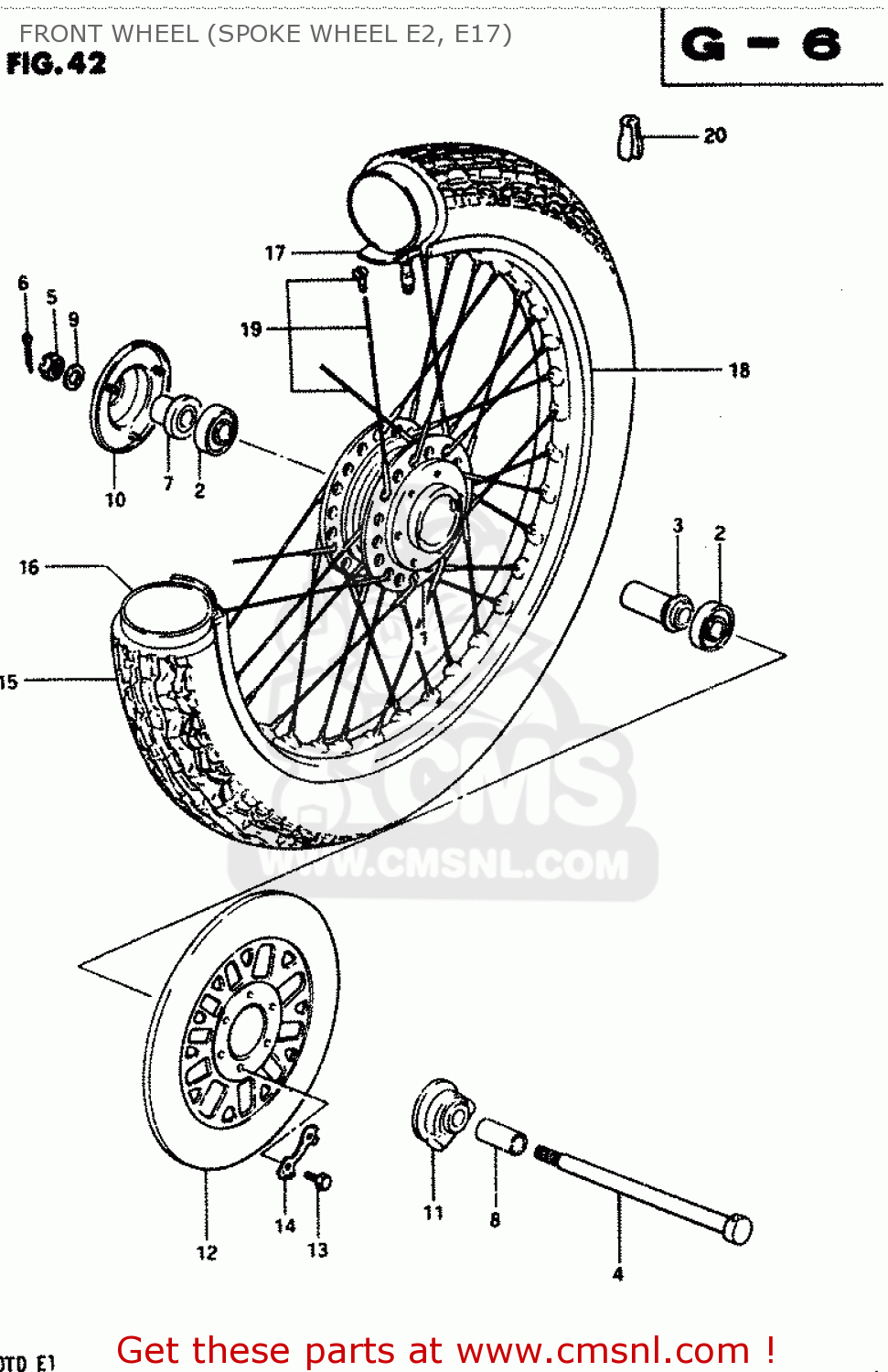 FRONT WHEEL (SPOKE WHEEL E2, E17) GSX400T 1983 (D) GENERAL EXPORT (E01)