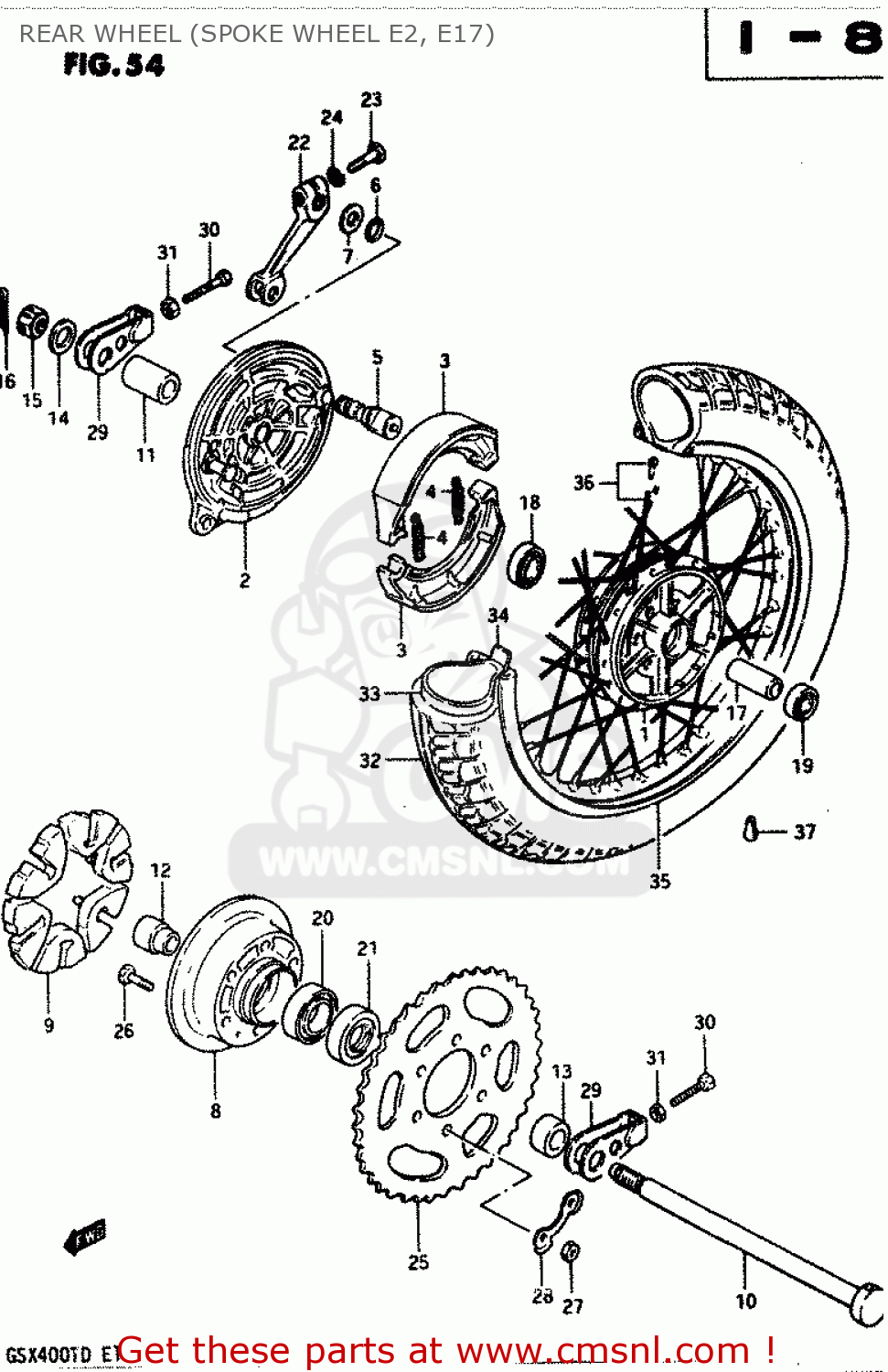 REAR WHEEL (SPOKE WHEEL E2, E17) GSX400T 1983 (D) GENERAL EXPORT (E01)