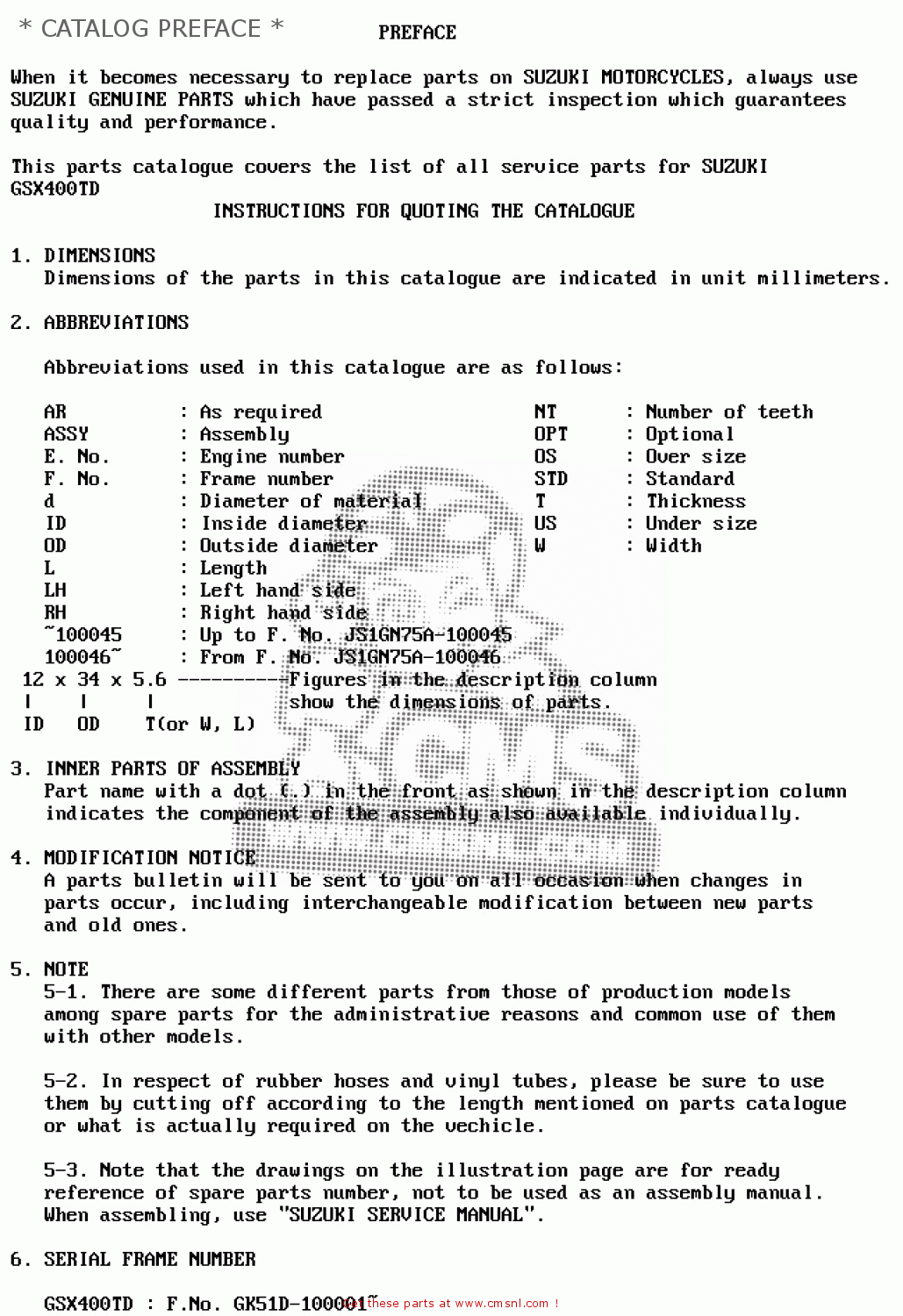 * CATALOG PREFACE * GSX400T 1983 (D) GENERAL EXPORT (E01)