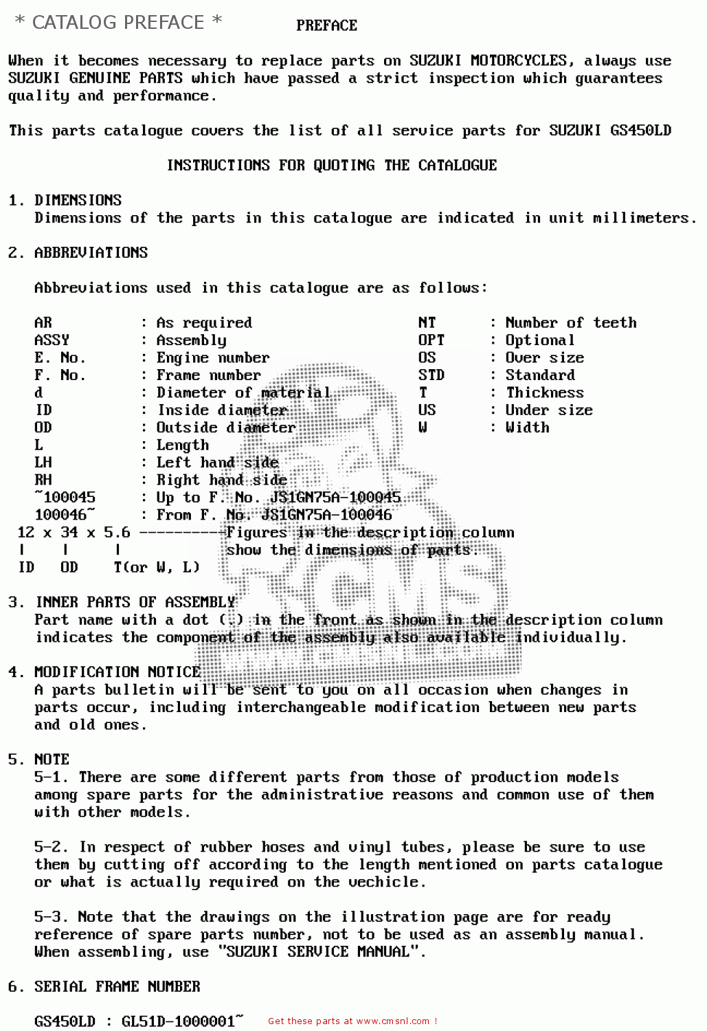 * CATALOG PREFACE * GSX450L 1983 (D) GENERAL EXPORT (E01)