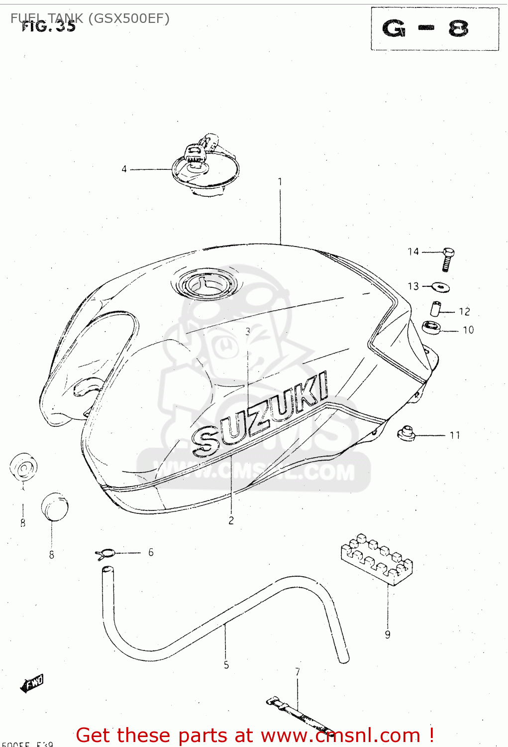 FUEL TANK (GSX500EF) GSX500E 1984 (E) GENERAL EXPORT (E01)