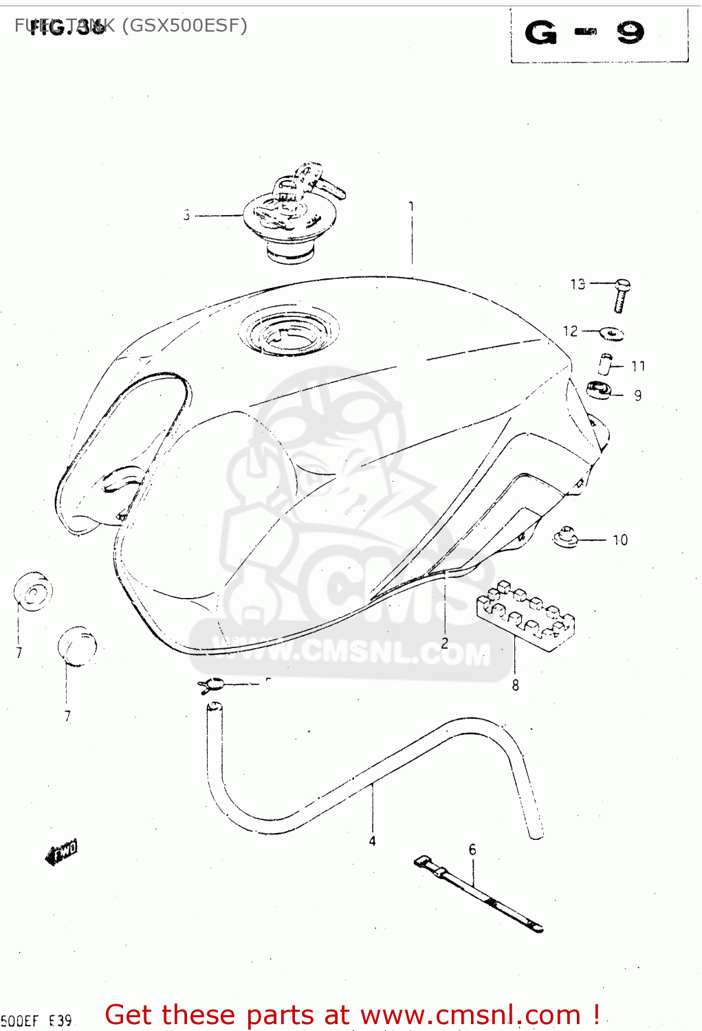FUEL TANK (GSX500ESF) GSX500E 1984 (E) GENERAL EXPORT (E01)