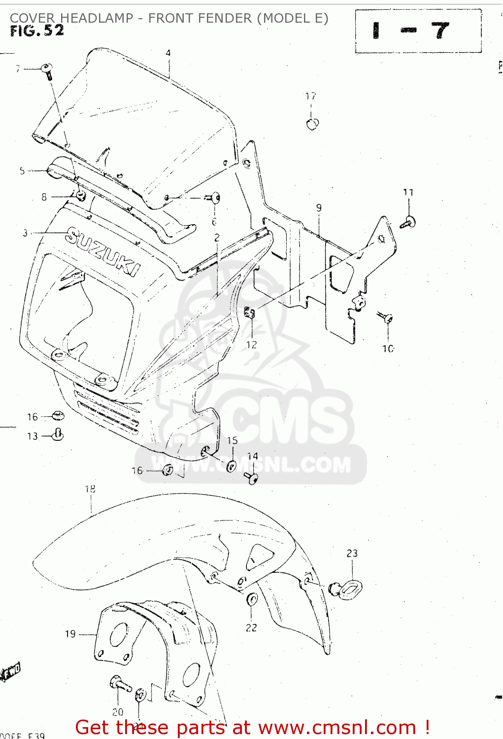 COVER HEADLAMP - FRONT FENDER (MODEL E) GSX500E 1984 (E) GENERAL EXPORT (E01)