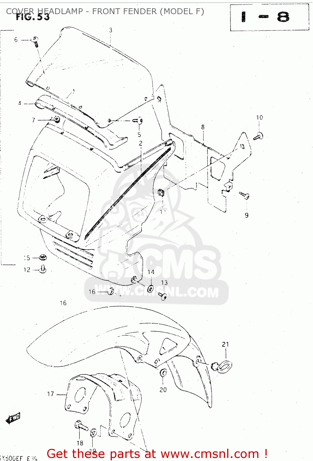 COVER HEADLAMP - FRONT FENDER (MODEL F) GSX500E 1984 (E) GENERAL EXPORT (E01)