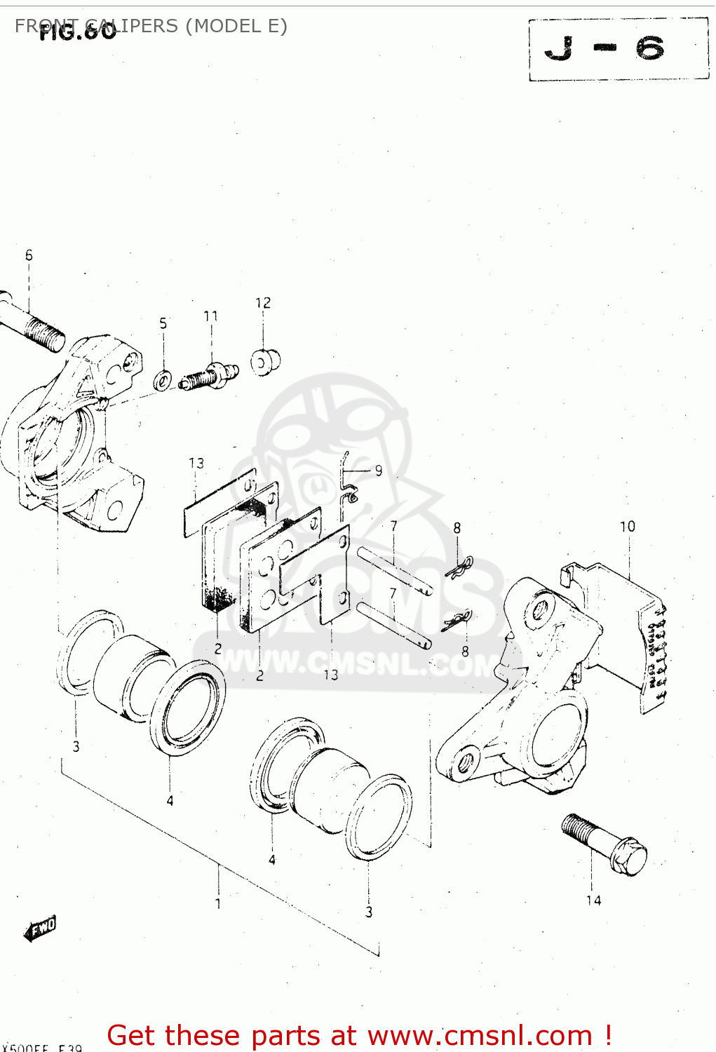 FRONT CALIPERS (MODEL E) GSX500E 1985 (F) GENERAL EXPORT (E01)