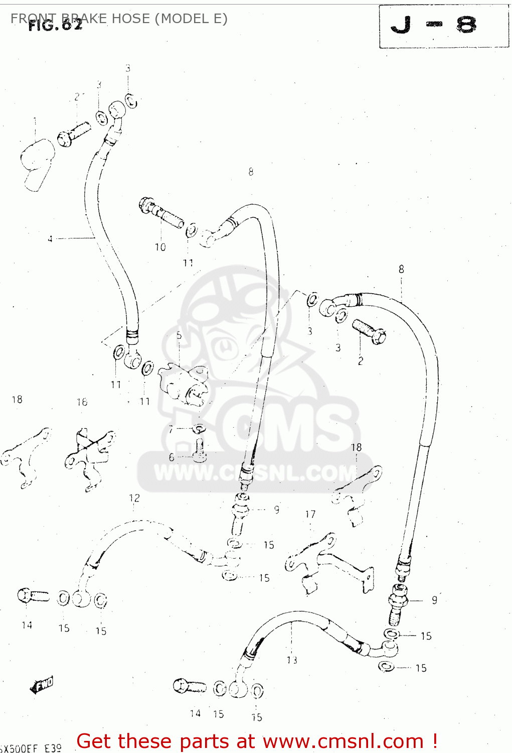 FRONT BRAKE HOSE (MODEL E) GSX500E 1985 (F) GENERAL EXPORT (E01)