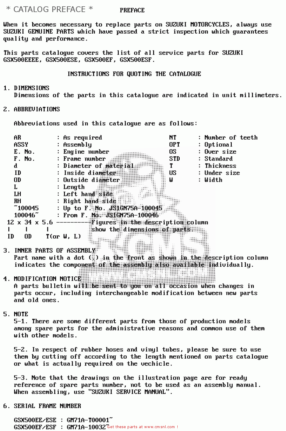 * CATALOG PREFACE * GSX500E 1985 (F) GENERAL EXPORT (E01)