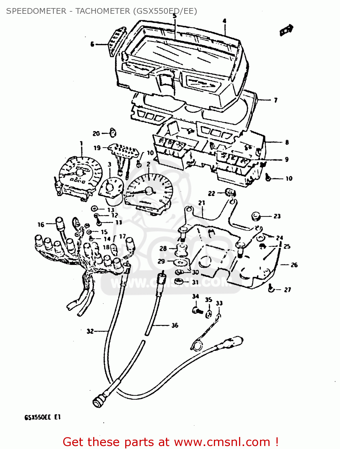 SPEEDOMETER - TACHOMETER (GSX550ED/EE) GSX550E 1983 (D) (E01 02 04 06 15 16 17 18 21 22 24 25 26 34 39)