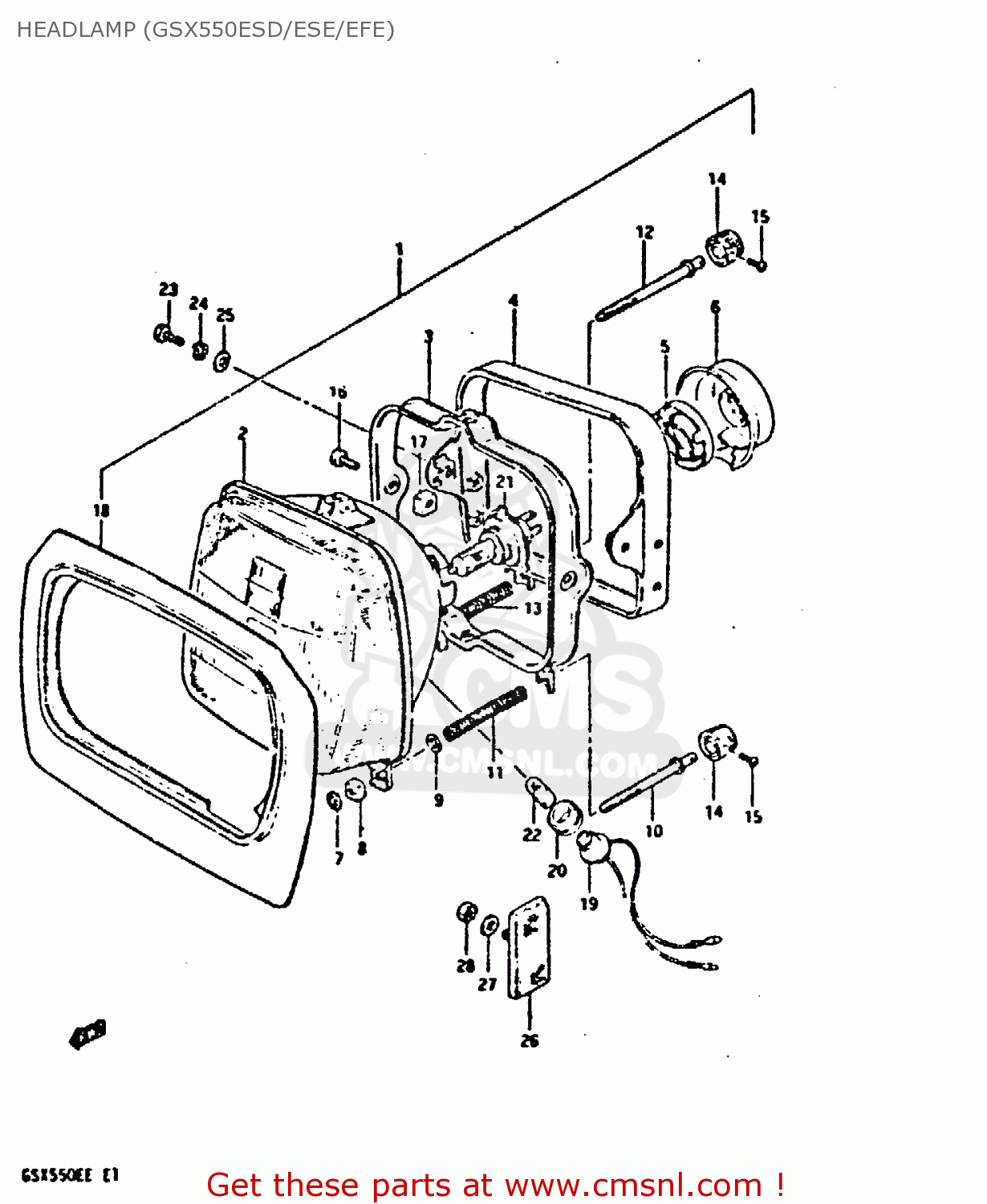 HEADLAMP (GSX550ESD/ESE/EFE) GSX550E 1983 (D) (E01 02 04 06 15 16 17 18 21 22 24 25 26 34 39)