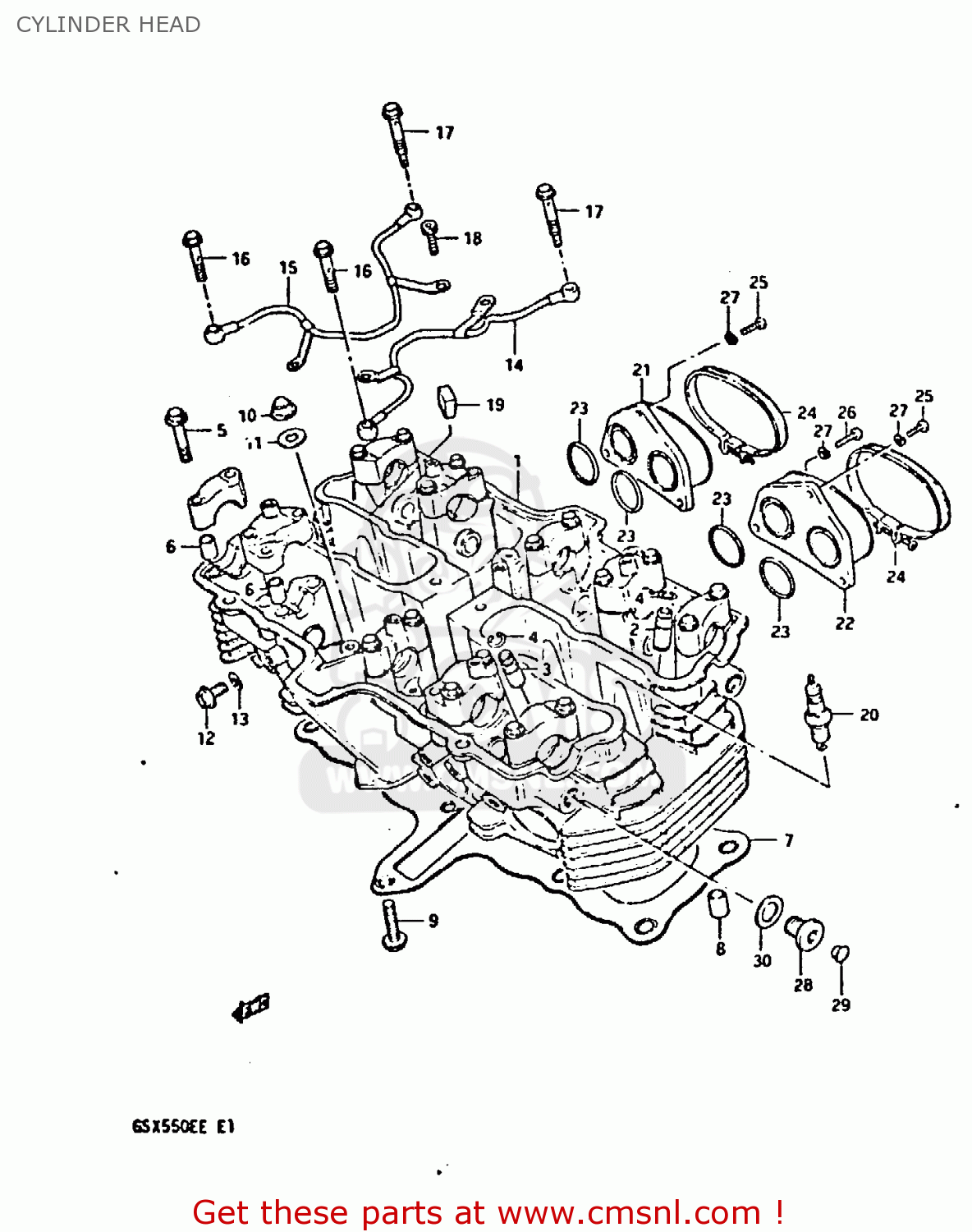 CYLINDER HEAD GSX550E 1983 (D) (E01 02 04 06 15 16 17 18 21 22 24 25 26 34 39)