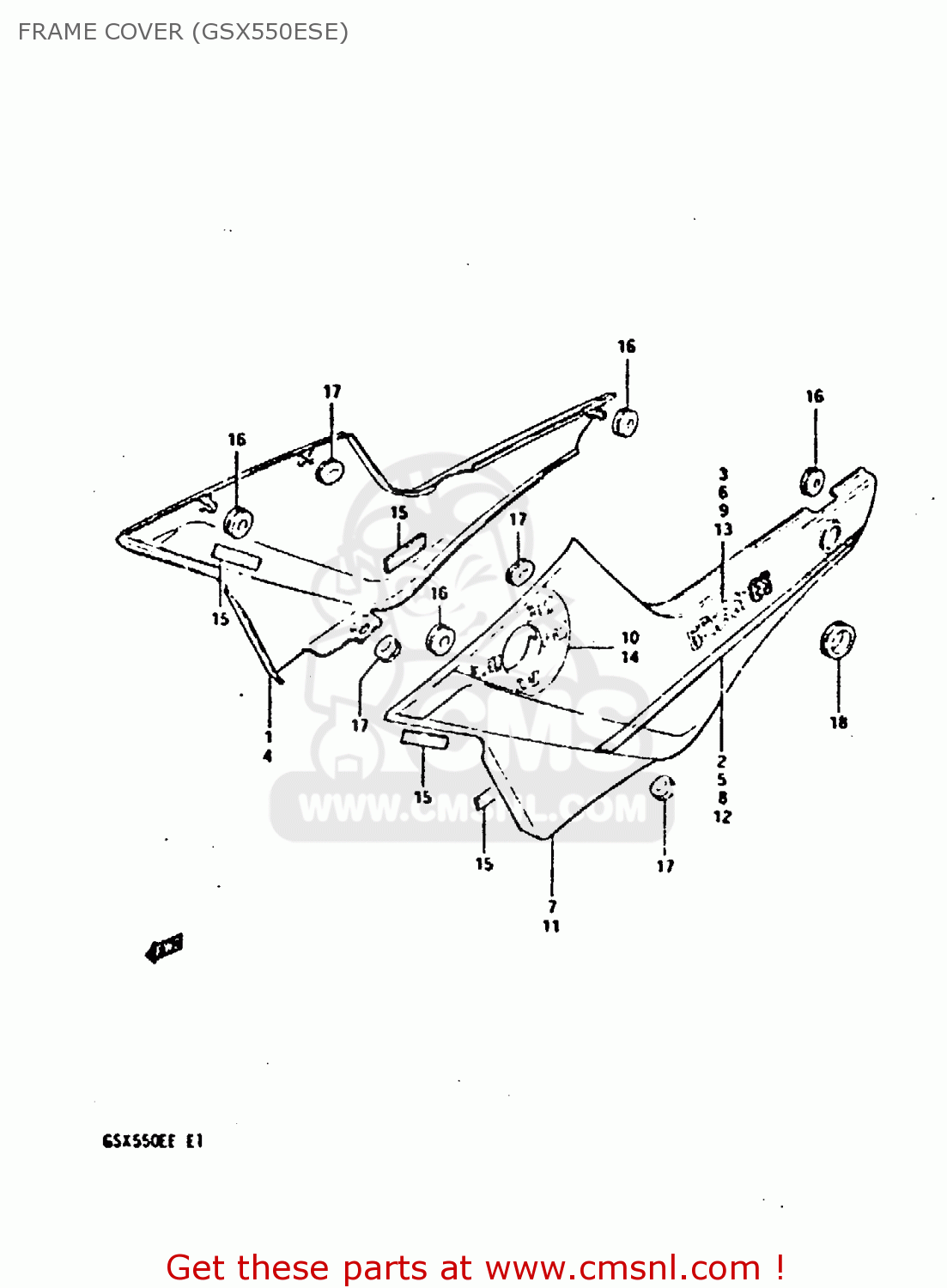 FRAME COVER (GSX550ESE) GSX550E 1983 (D) (E01 02 04 06 15 16 17 18 21 22 24 25 26 34 39)