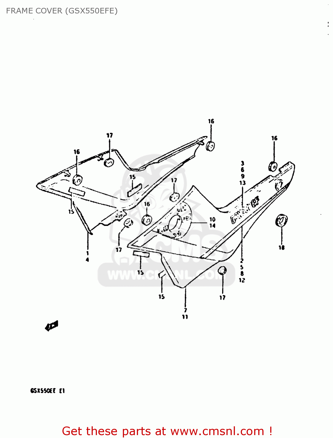 FRAME COVER (GSX550EFE) GSX550E 1983 (D) (E01 02 04 06 15 16 17 18 21 22 24 25 26 34 39)