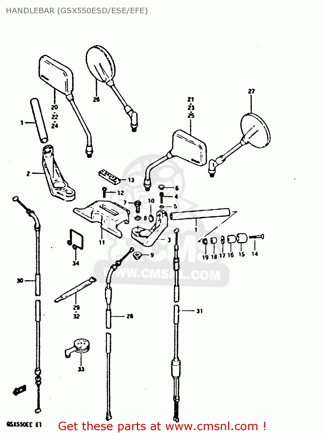HANDLEBAR (GSX550ESD/ESE/EFE) GSX550E 1983 (D) (E01 02 04 06 15 16 17 18 21 22 24 25 26 34 39)