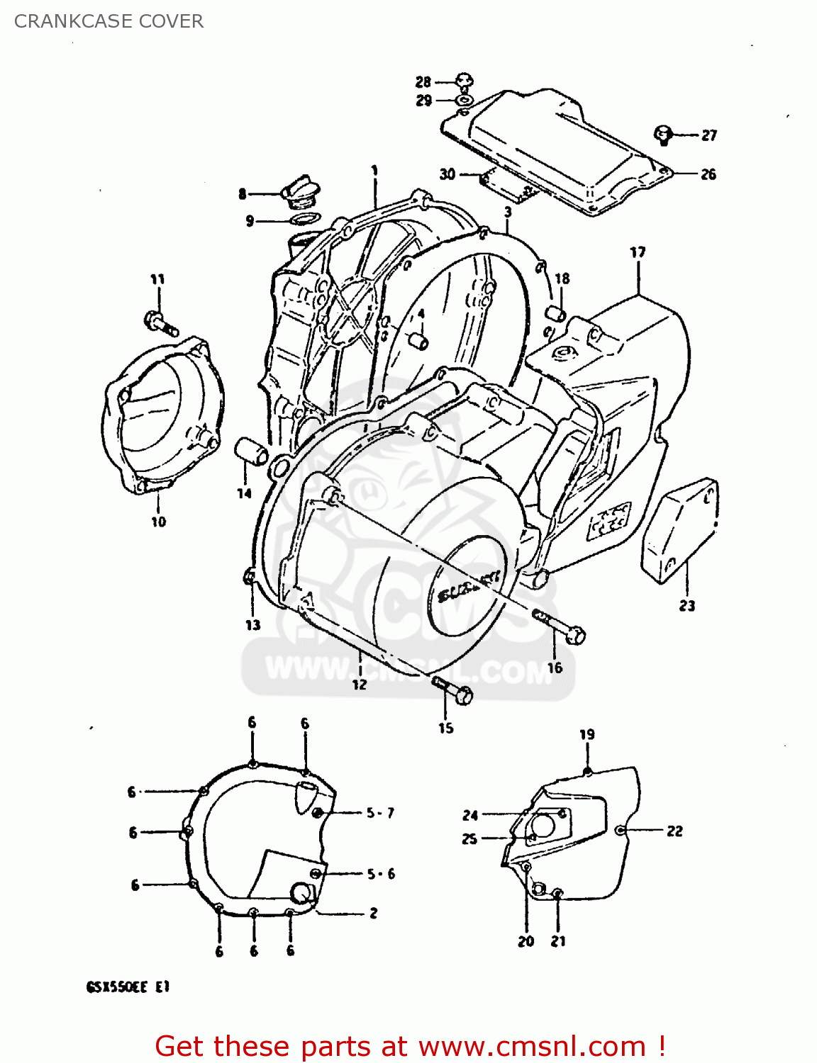 CRANKCASE COVER GSX550E 1983 (D) (E01 02 04 06 15 16 17 18 21 22 24 25 26 34 39)
